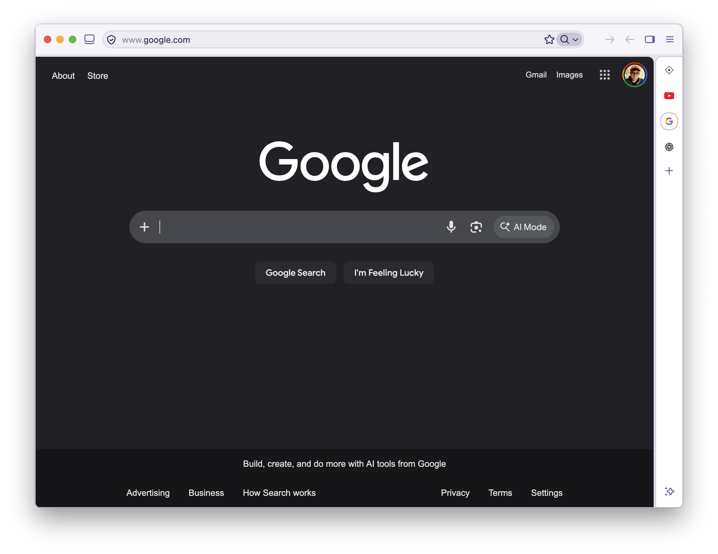 Google displayed in the Mesh desktop browser