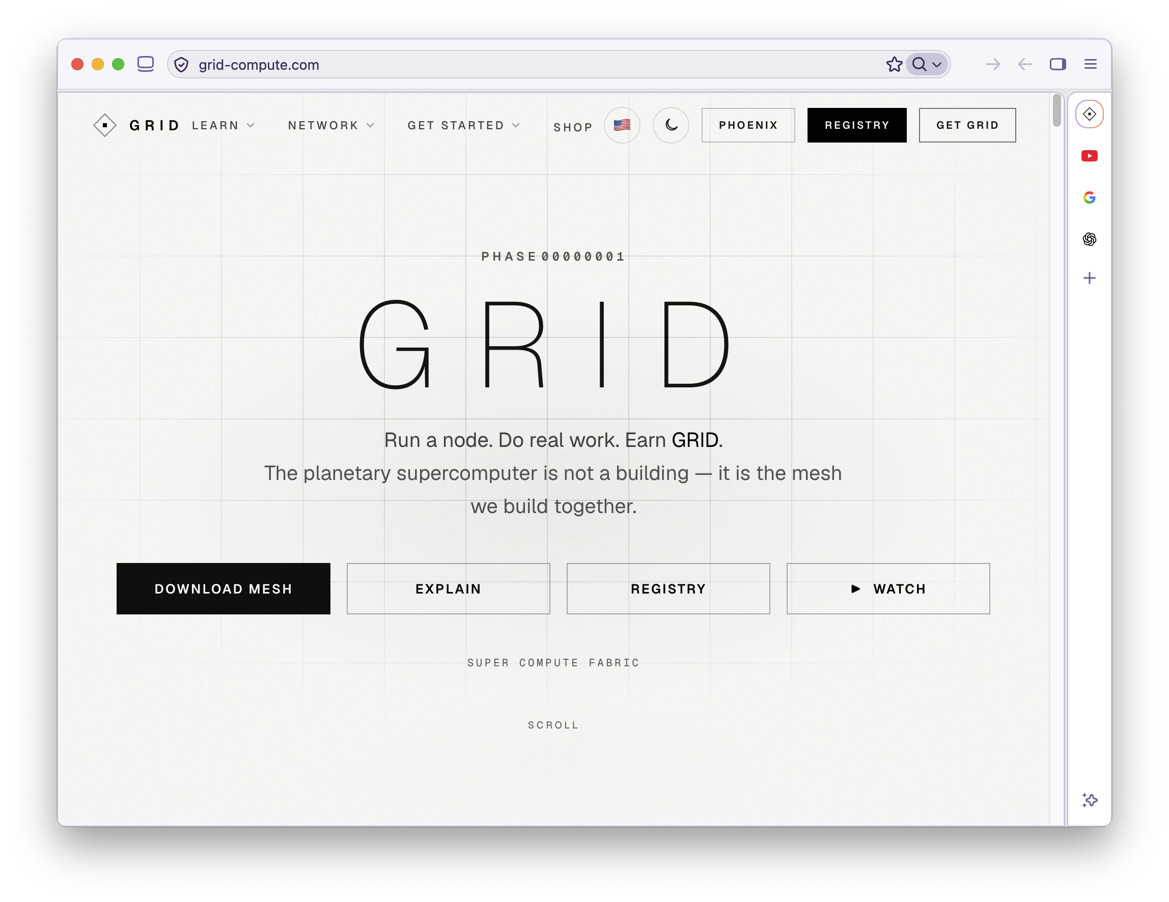 GRID displayed in the Mesh desktop browser
