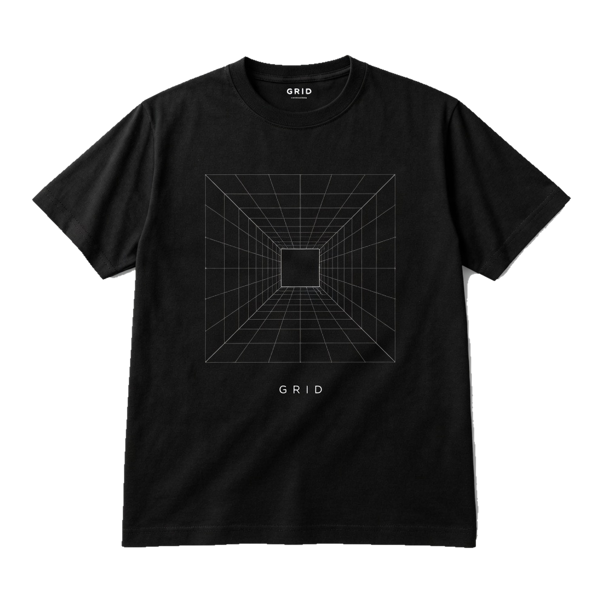 GRID Depth tee — perspective grid tunnel.