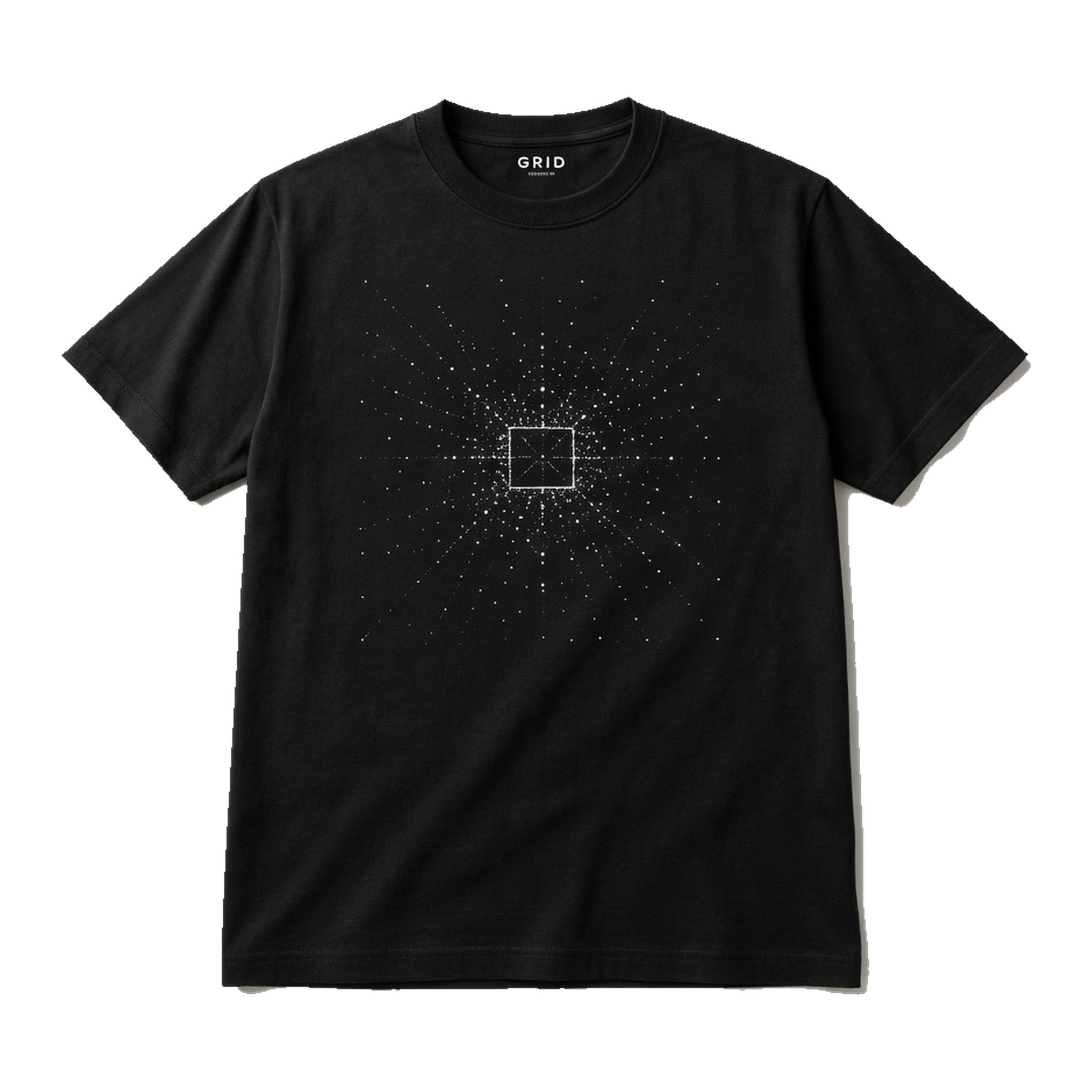 GRID Nodes tee — particle network starburst.